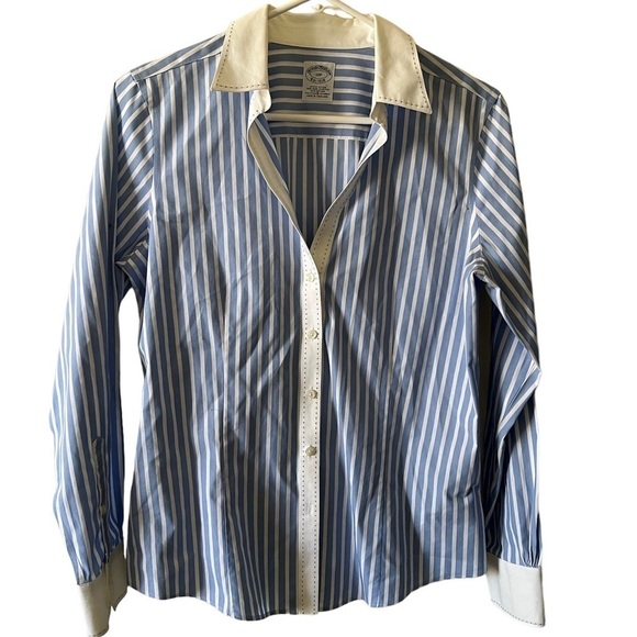 Brooks Brothers Tops - Brooks Brothers blue and white striped non iron long sleeve shirt
